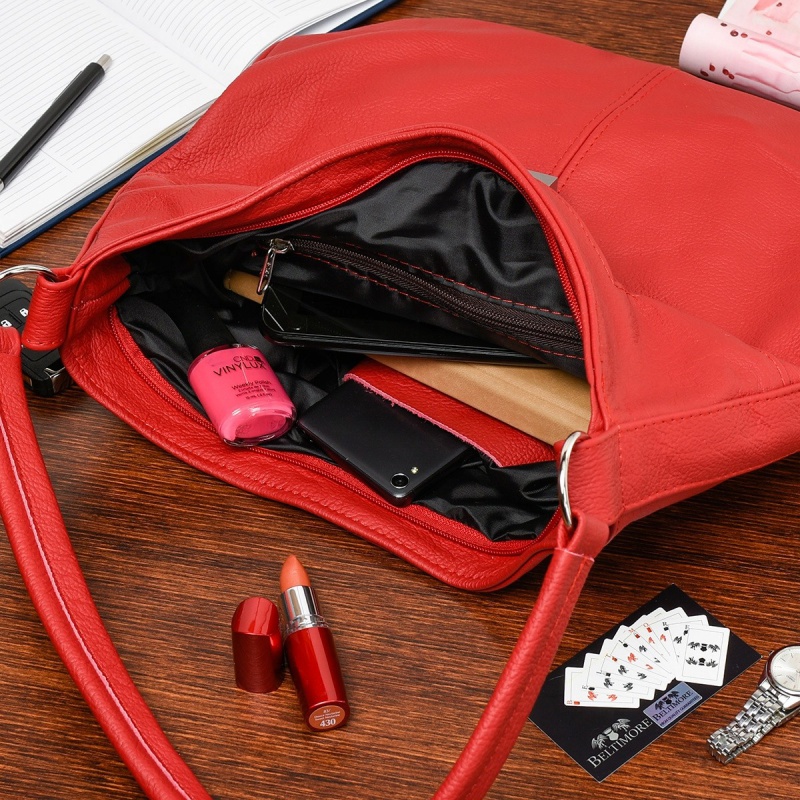 Červená kožená kabelka Beltimore DUO