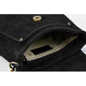 Semišová kožená kabelka - čierna
