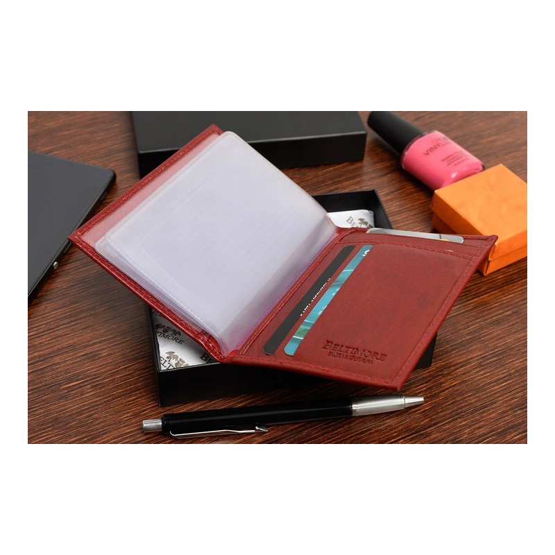 Kožená peňaženka na karty - červená