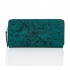 Kožená zelená dámska peňaženka na zips, s kvetinovým vzorom