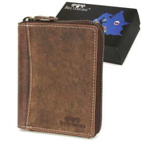 Pánska kožená hnedá peňaženka na zips DIRK