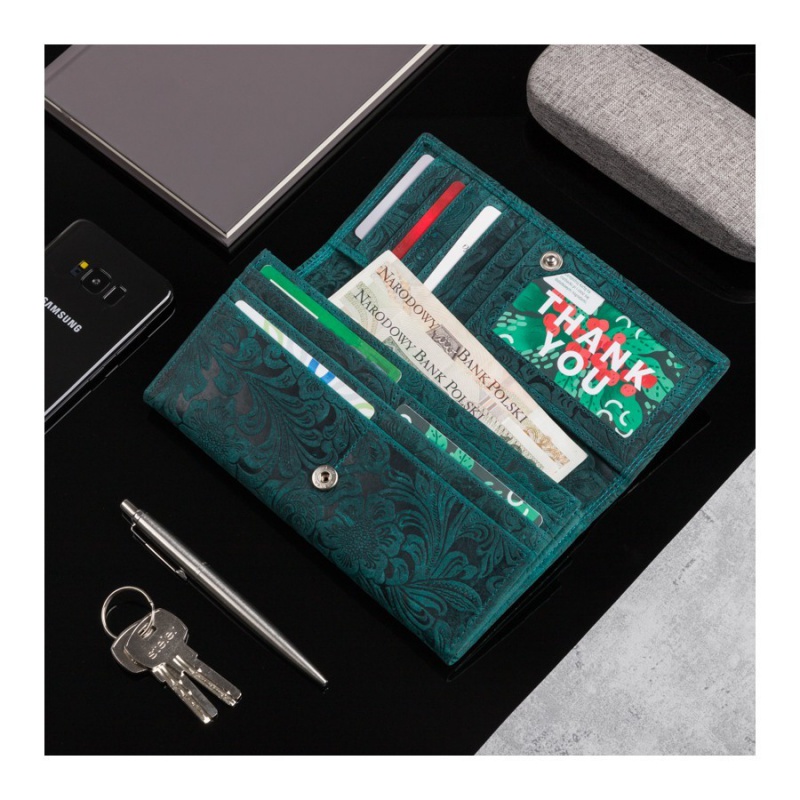 Dámska kožená zelená floral peňaženka BRAIMA