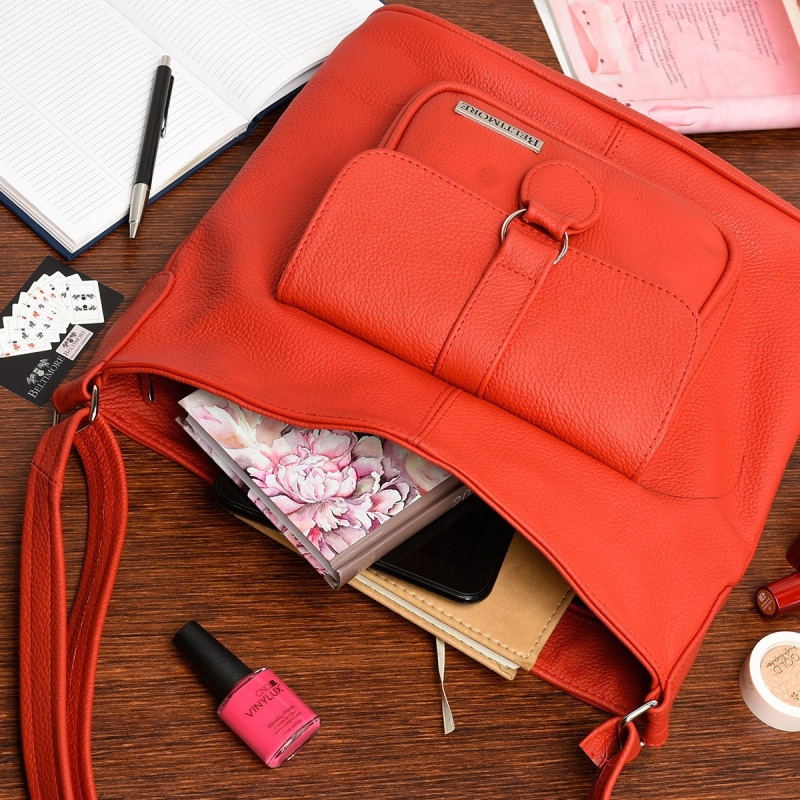 Červená kožená kabelka KLASIK BELTIMORE