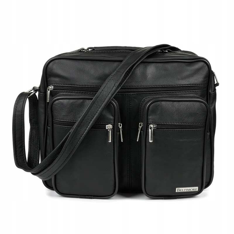 Pánska čierna kožená taška na rameno PERCY