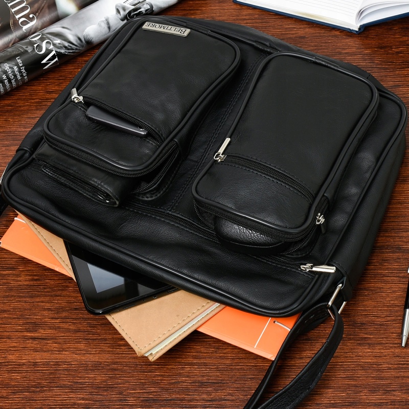 Pánska čierna kožená taška na rameno PERCY