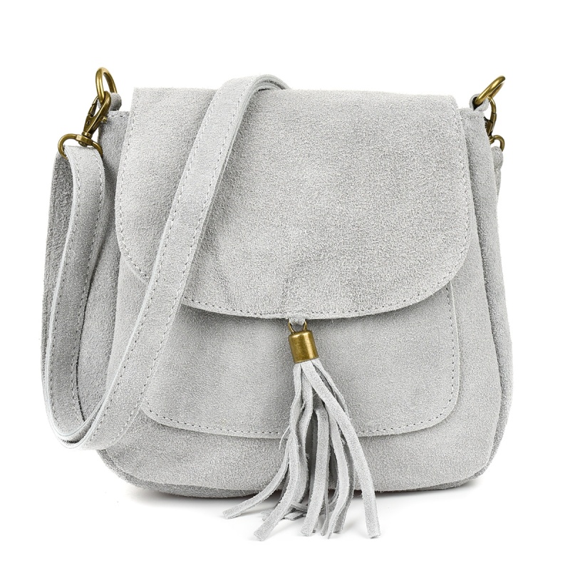 Svetlošedá dámska semišová crossbody kabelka MEGAN