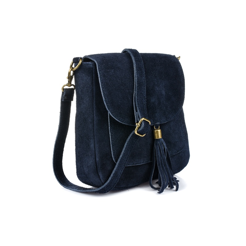 Tmavomodrá dámska semišová crossbody kabelka MEGAN