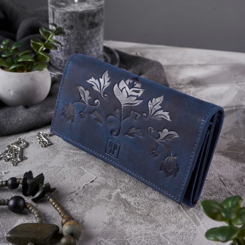 Dámska kožená tmavomodrá vintage peňaženka CALYSTA