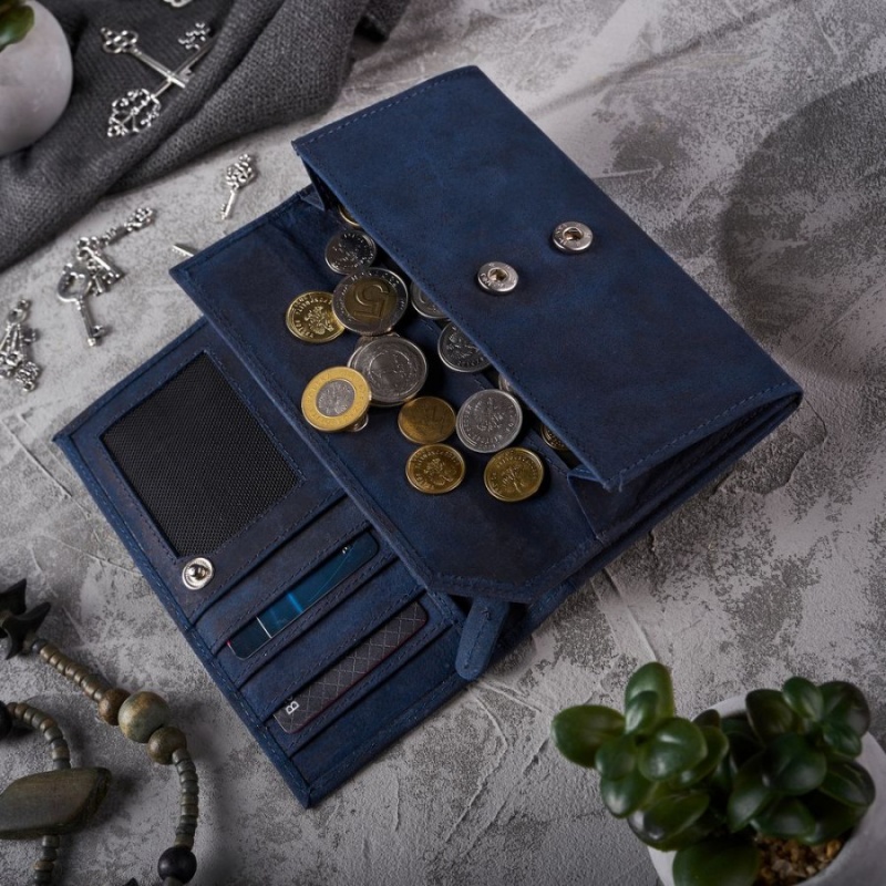 Dámska kožená tmavomodrá vintage peňaženka CALYSTA