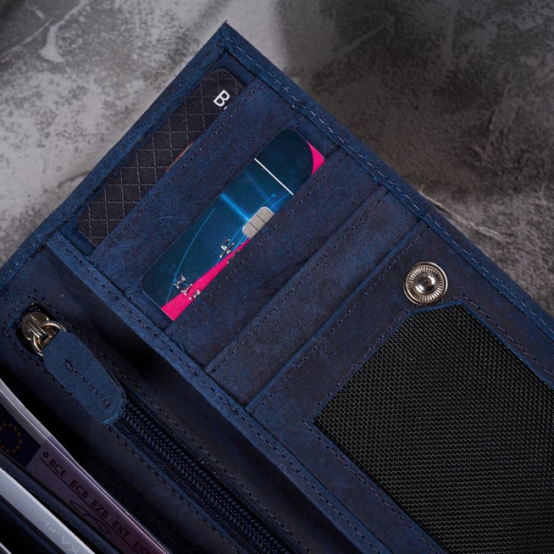 Dámska kožená tmavomodrá vintage peňaženka CALYSTA