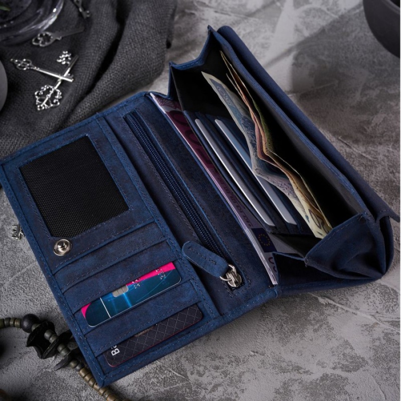 Dámska kožená tmavomodrá vintage peňaženka CALYSTA