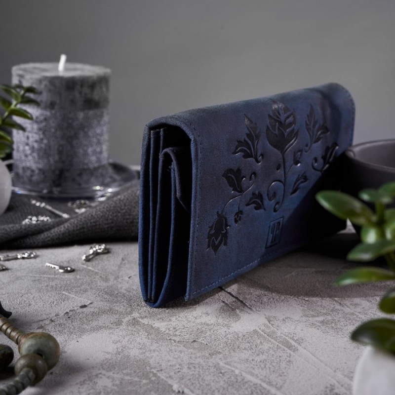 Dámska kožená tmavomodrá vintage peňaženka CALYSTA