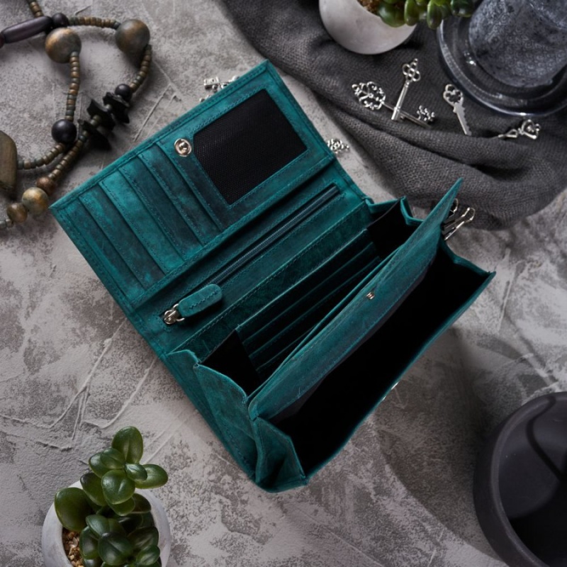 Dámska kožená zelená vintage peňaženka CALYSTA