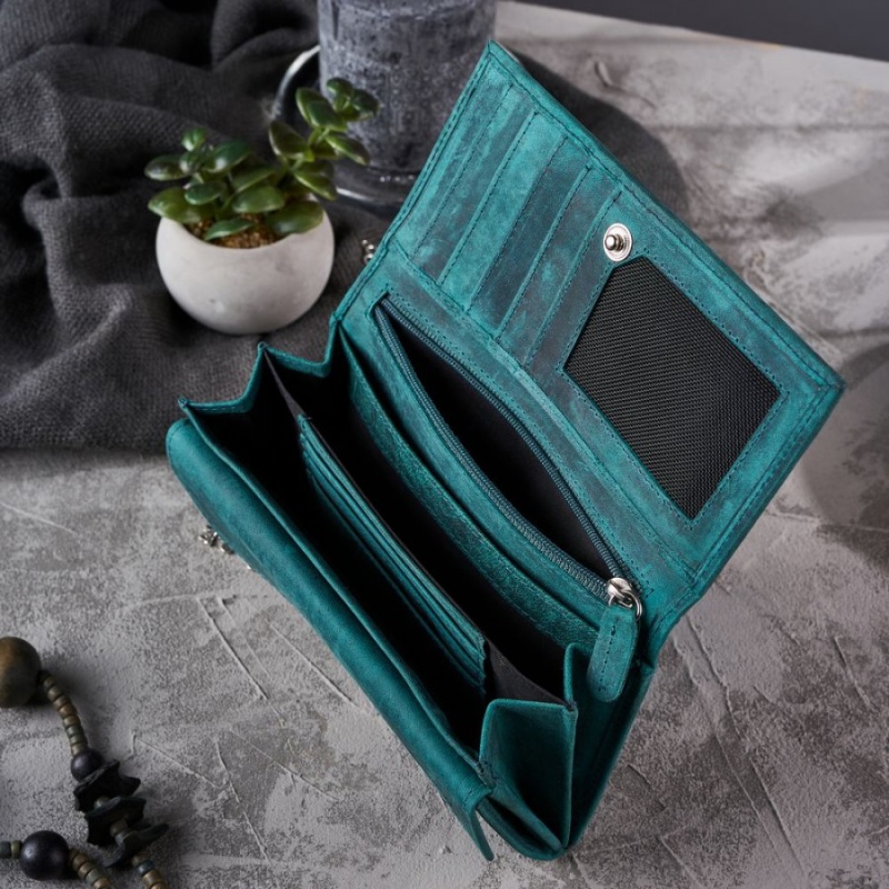 Dámska kožená zelená vintage peňaženka CALYSTA