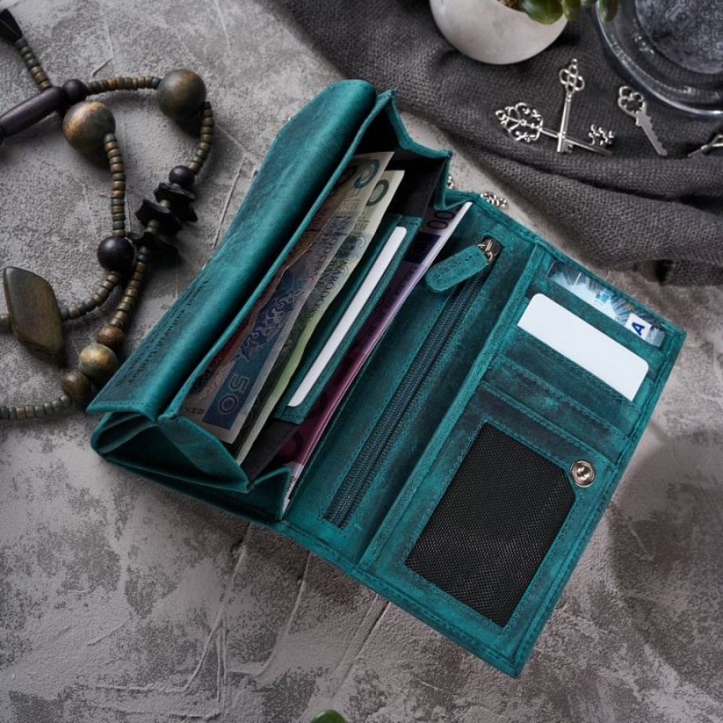 Dámska kožená zelená vintage peňaženka CALYSTA