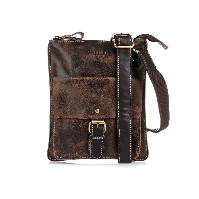 Kožená hnedá pánska crossbody taška WILD TIGER NUBUK