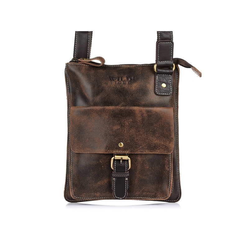 Kožená hnedá pánska crossbody taška WILD TIGER NUBUK