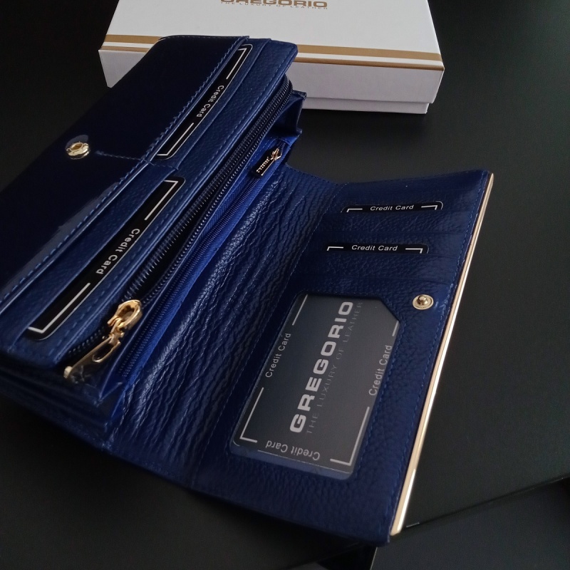 Dámska modrá kožená lakovaná peňaženka GREGORIO