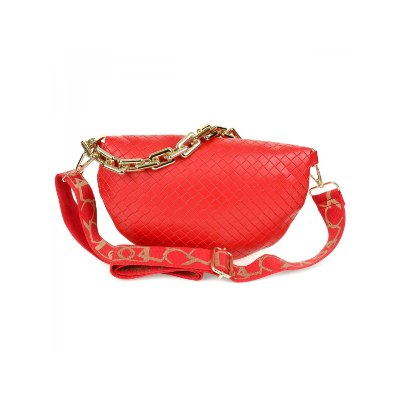 Červená crossbody kabelka Versoli s pleteným vzorom a zlatou retiazkou