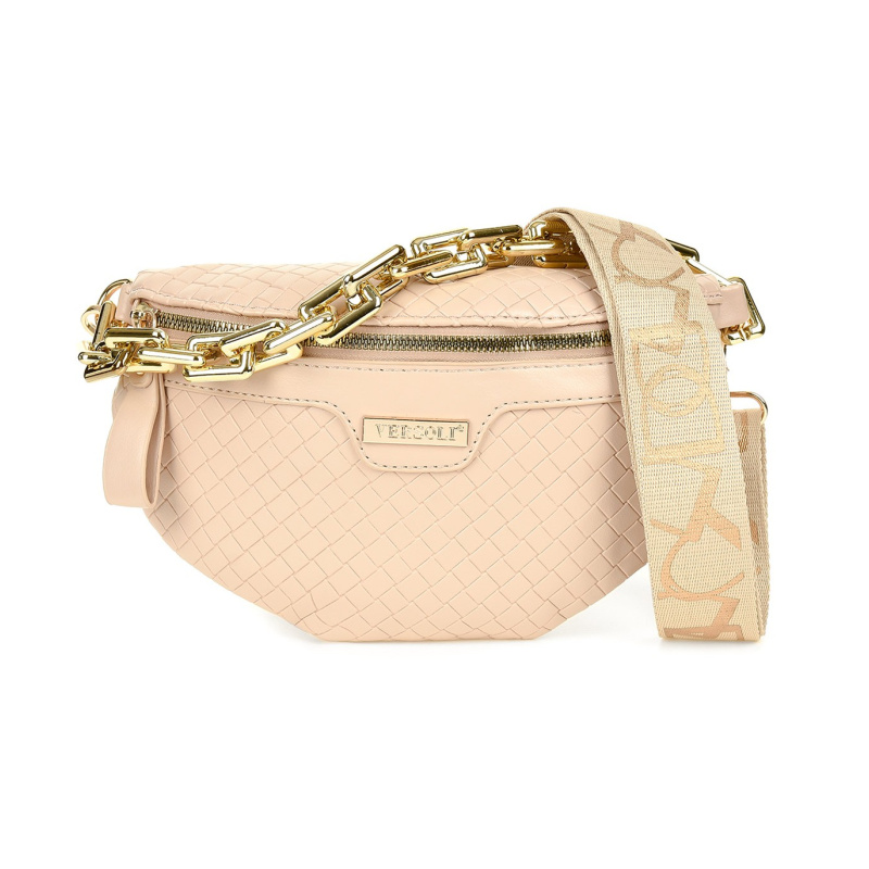 Béžová crossbody kabelka Versoli s pleteným vzorom a zlatou retiazkou