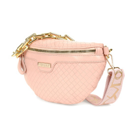 Ružová crossbody kabelka Versoli s pleteným vzorom a zlatou retiazkou