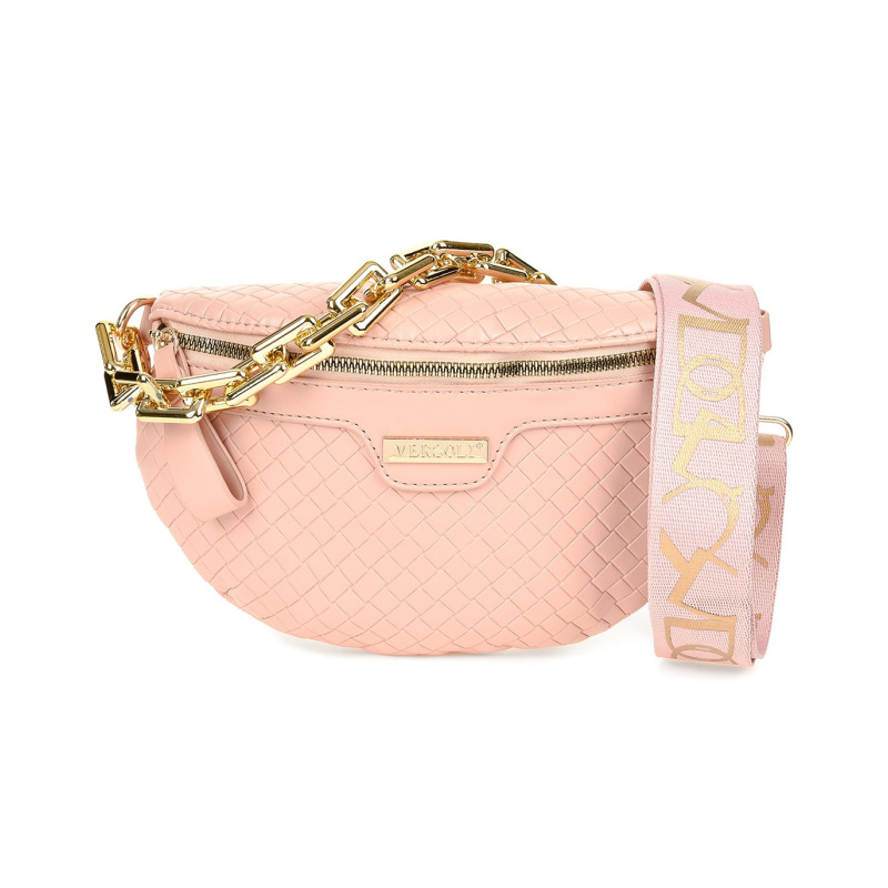Ružová crossbody kabelka Versoli s pleteným vzorom a zlatou retiazkou