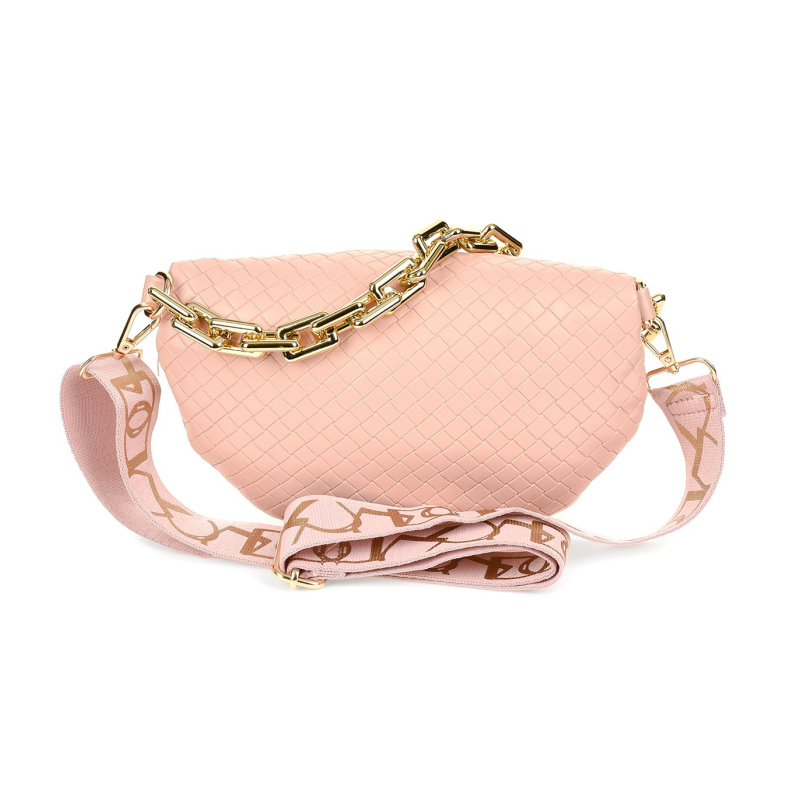 Ružová crossbody kabelka Versoli s pleteným vzorom a zlatou retiazkou