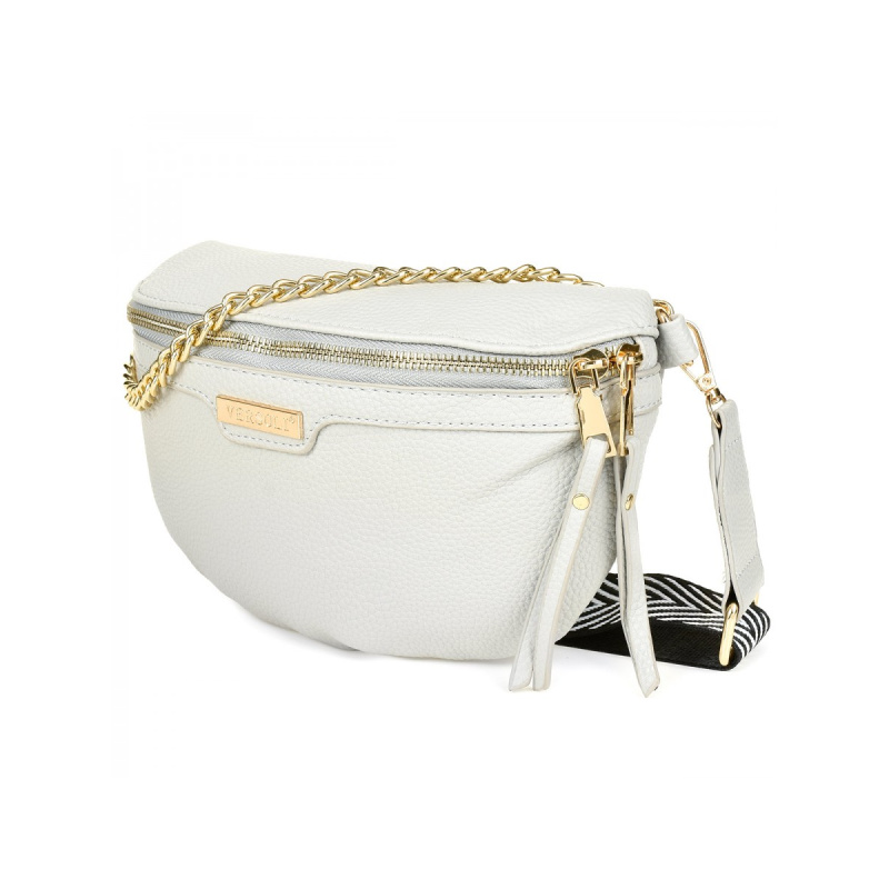 Šedá crossbody kabelka Versoli WENDY so zlatou retiazkou a vzorovaným popruhom