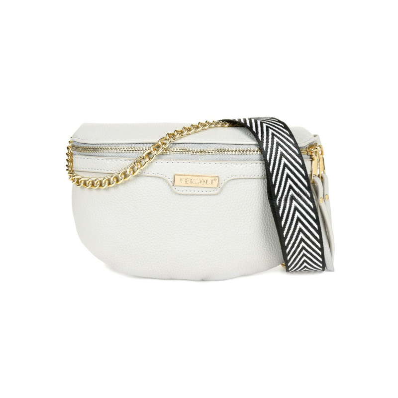 Šedá crossbody kabelka Versoli WENDY so zlatou retiazkou a vzorovaným popruhom