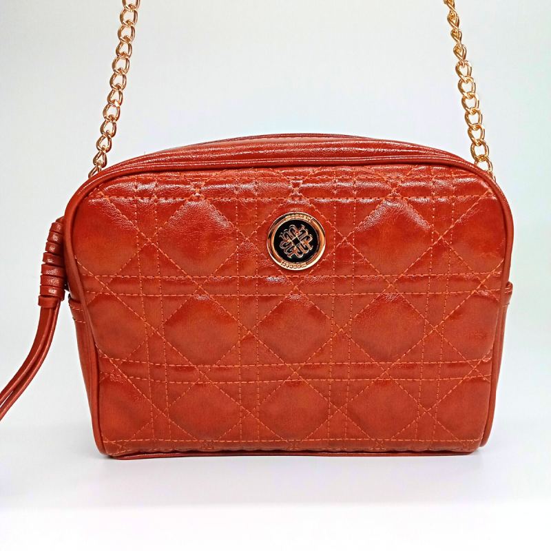 Dámska hnedá lesklá prešívaná crossbody kabelka Monnari