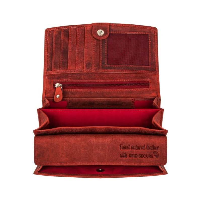 Sada dámska červená vintage kožená peňaženka s kvetinovým motívom a kožené červené vintage puzdro na kľúče Paolo Peruzzi