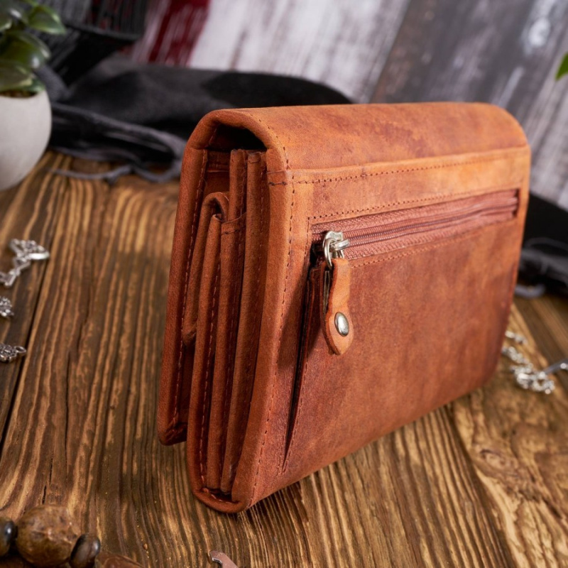 Sada pre ženy - kožená oranžová vintage dámska peňaženka a kožené oranžové vintage puzdro na kľúče Paolo Peruzzi