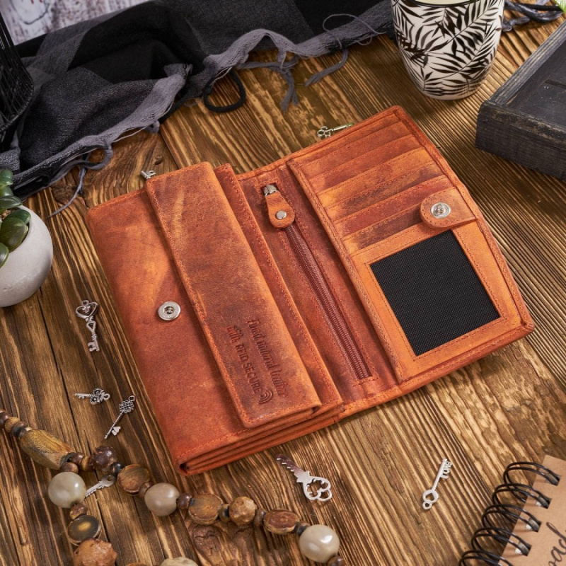 Sada pre ženy - kožená oranžová vintage dámska peňaženka a kožené oranžové vintage puzdro na kľúče Paolo Peruzzi
