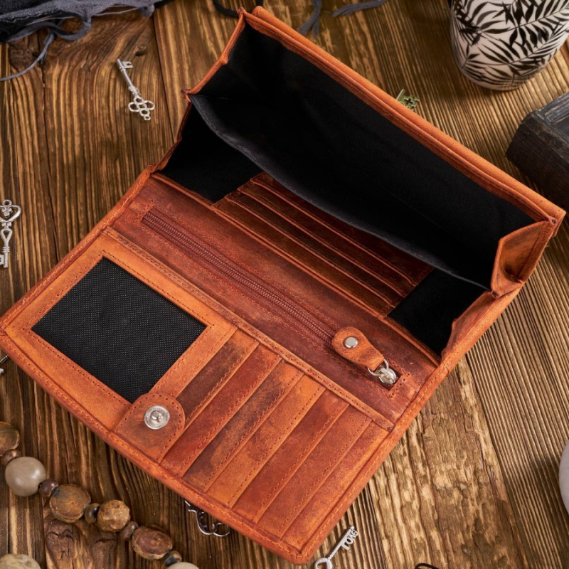 Sada pre ženy - kožená oranžová vintage dámska peňaženka a kožené oranžové vintage puzdro na kľúče Paolo Peruzzi