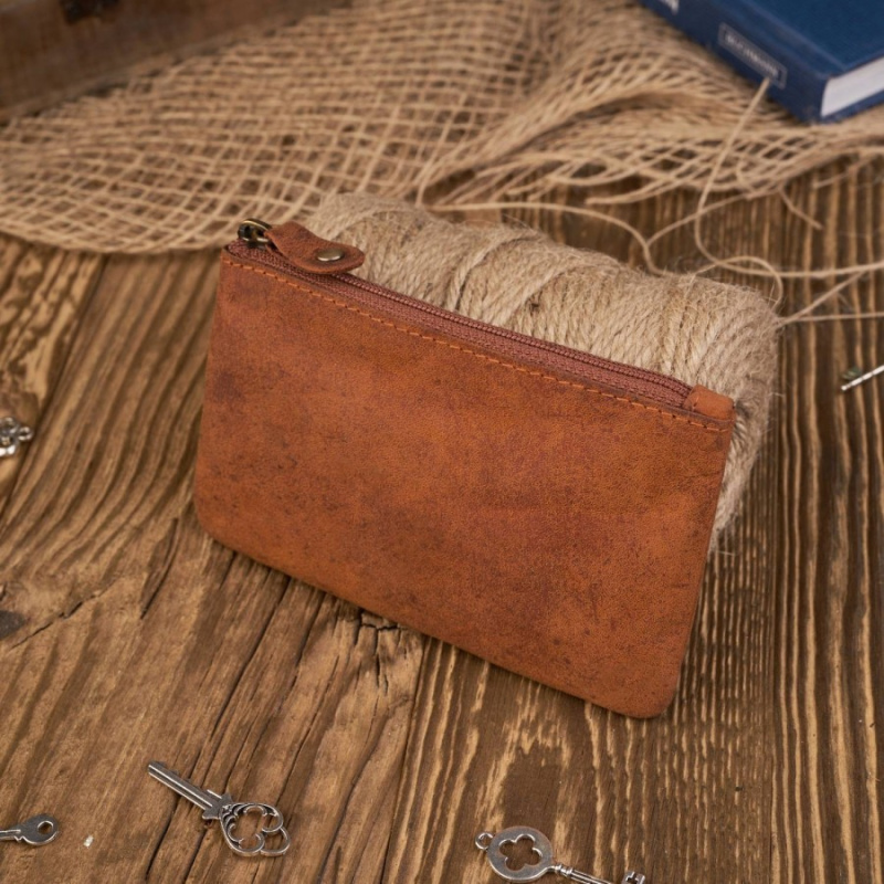 Sada pre ženy - kožená oranžová vintage dámska peňaženka a kožené oranžové vintage puzdro na kľúče Paolo Peruzzi