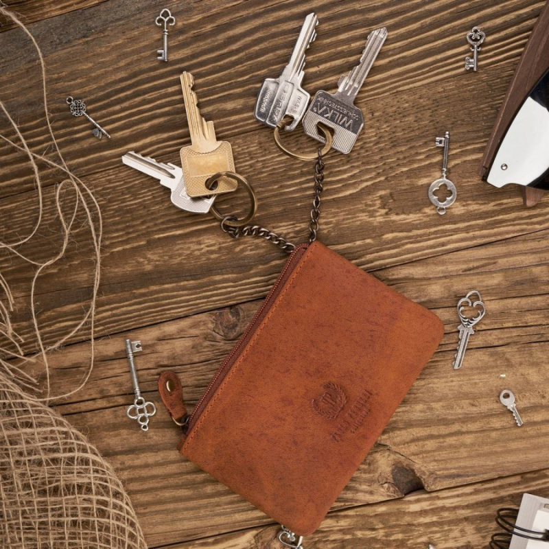 Sada pre ženy - kožená oranžová vintage dámska peňaženka a kožené oranžové vintage puzdro na kľúče Paolo Peruzzi