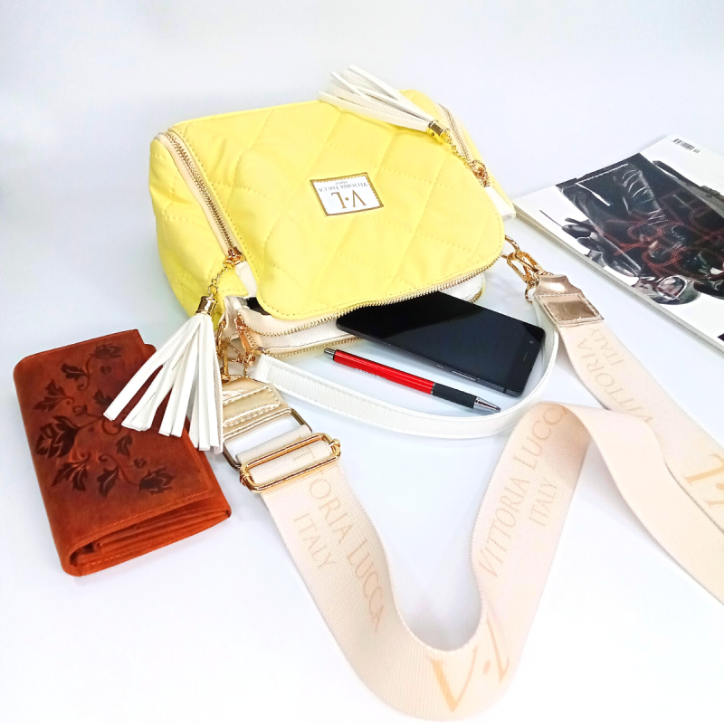 Žltá prešívaná kabelka na rameno crossbody Vittoria Lucca