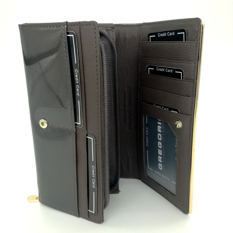 Šedá lesklá kožená peňaženka GREGORIO