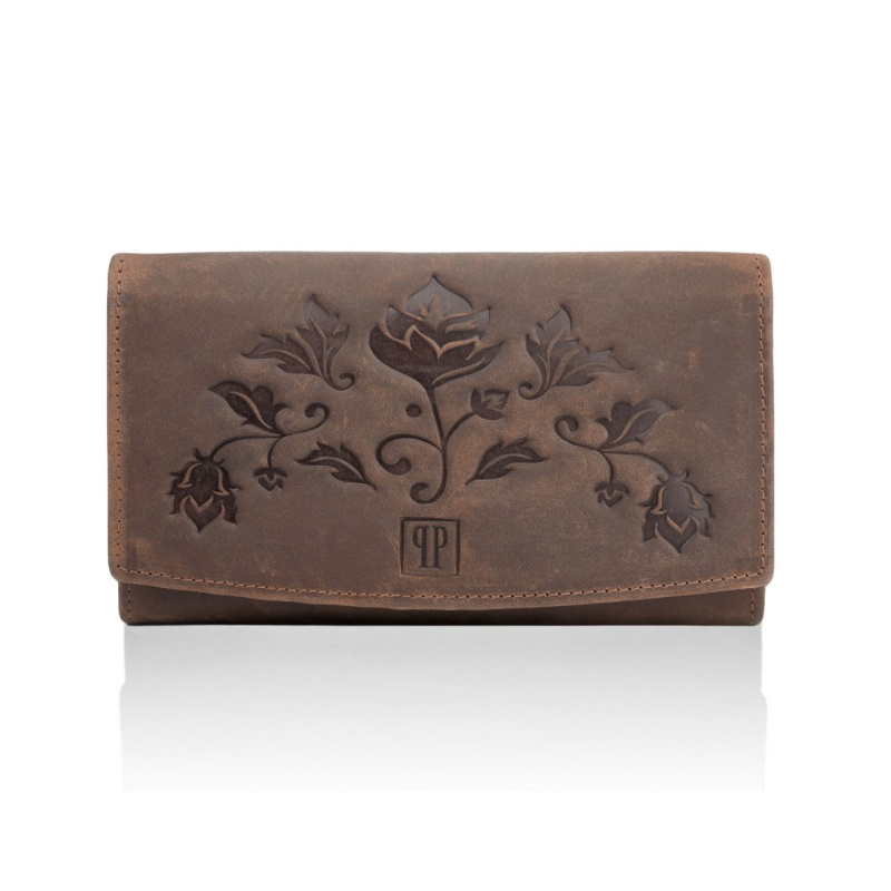 Dámska kožená hnedá kvetinová peňaženka Paolo Peruzzi VINTAGE