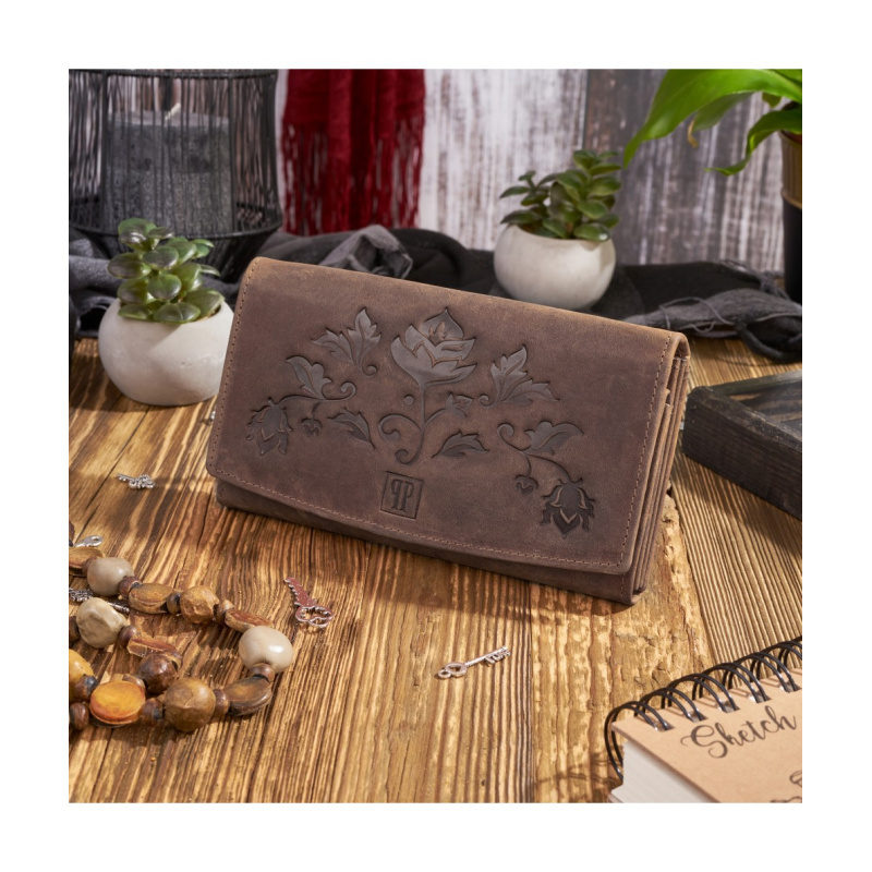 Dámska kožená hnedá kvetinová peňaženka Paolo Peruzzi VINTAGE