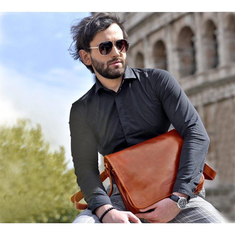 Kožená camel pánska taška na rameno crossbody Marco Mazzini Business Line