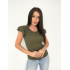 Dámske khaki vrúbkované tričko s volánmi