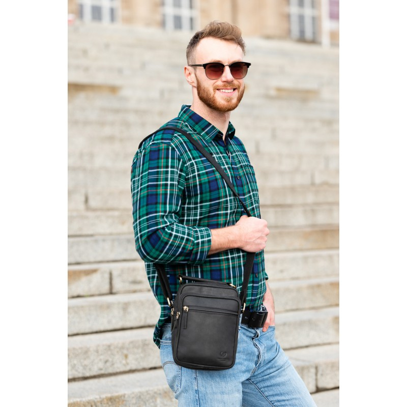 Kožená pánska crossbody taška Peruzzi čierna