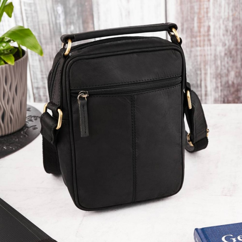 Kožená pánska crossbody taška Peruzzi čierna