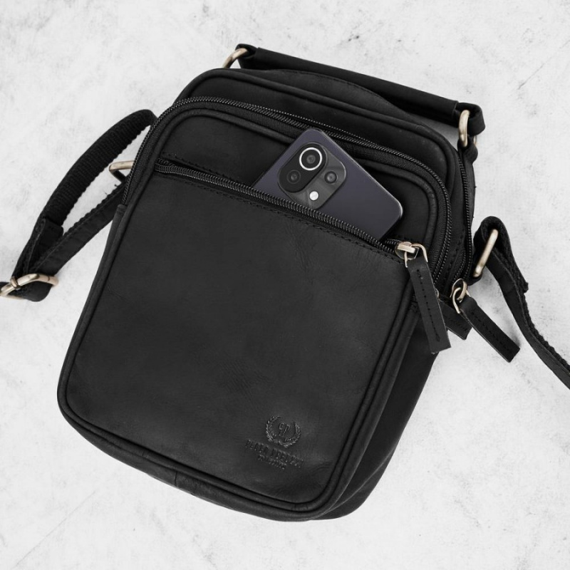 Kožená pánska crossbody taška Peruzzi čierna