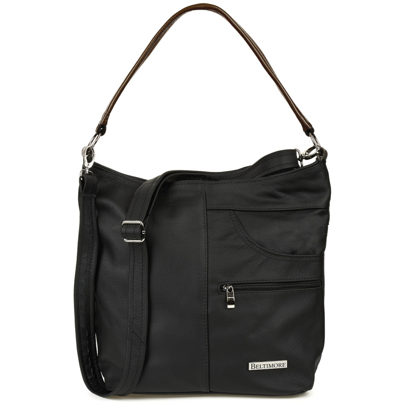 Kožená dámska čierna kabelka na rameno Beltimore PREMIUM