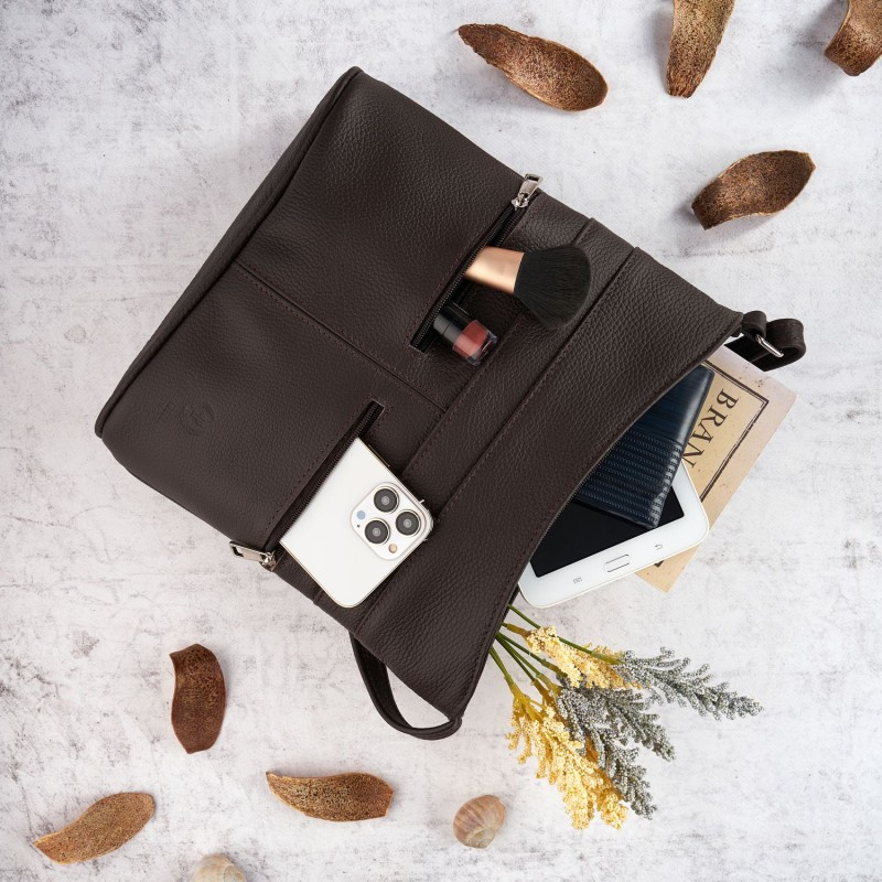 Kožená dámska hnedá crossbody kabelka Paolo Peruzzi "PALOMA"