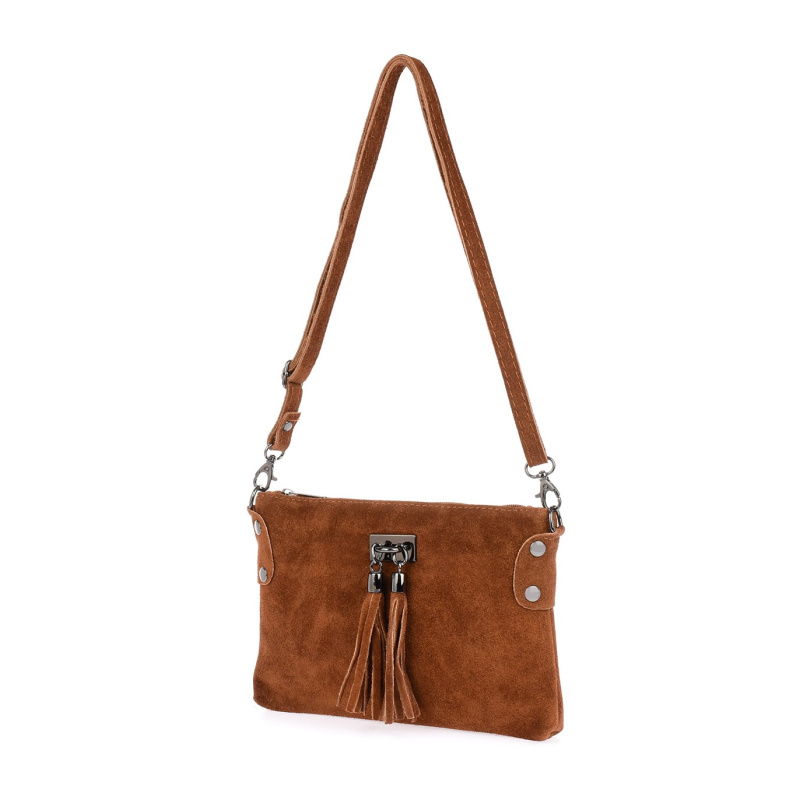 Dámska kožená semišová koňaková kabelka Borse in pelle "ZORA"