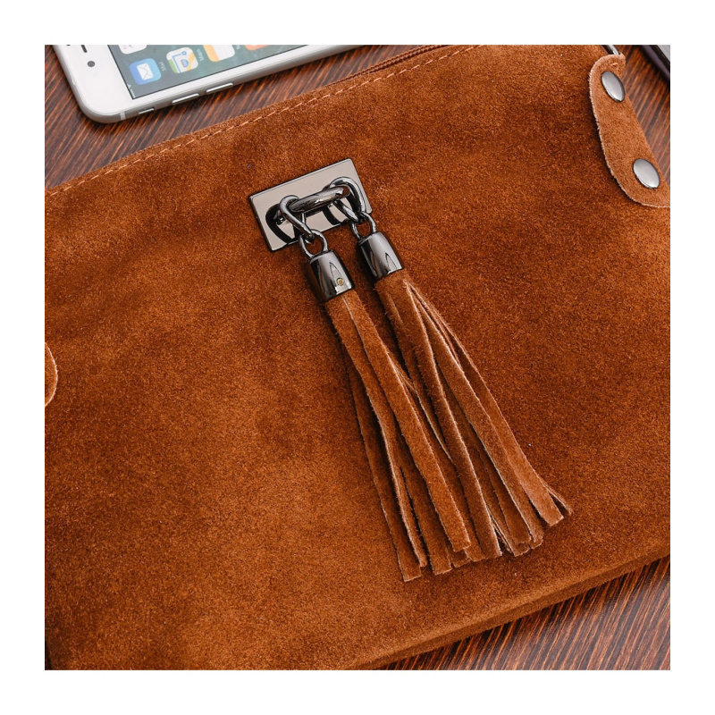 Dámska kožená semišová koňaková kabelka Borse in pelle "ZORA"