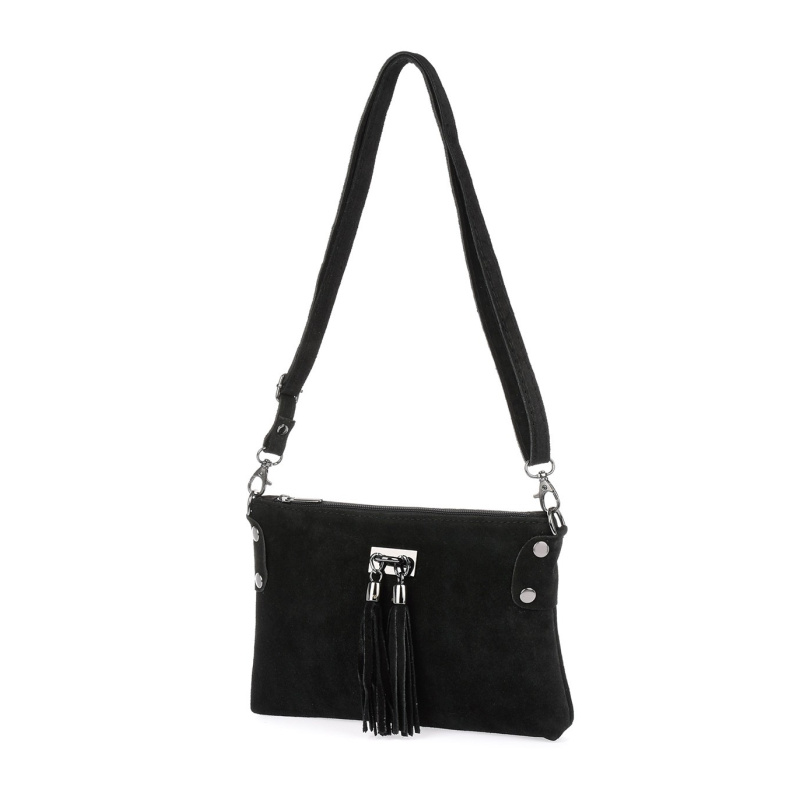 Dámska kožená semišová čierna kabelka Borse in pelle "ZORA"